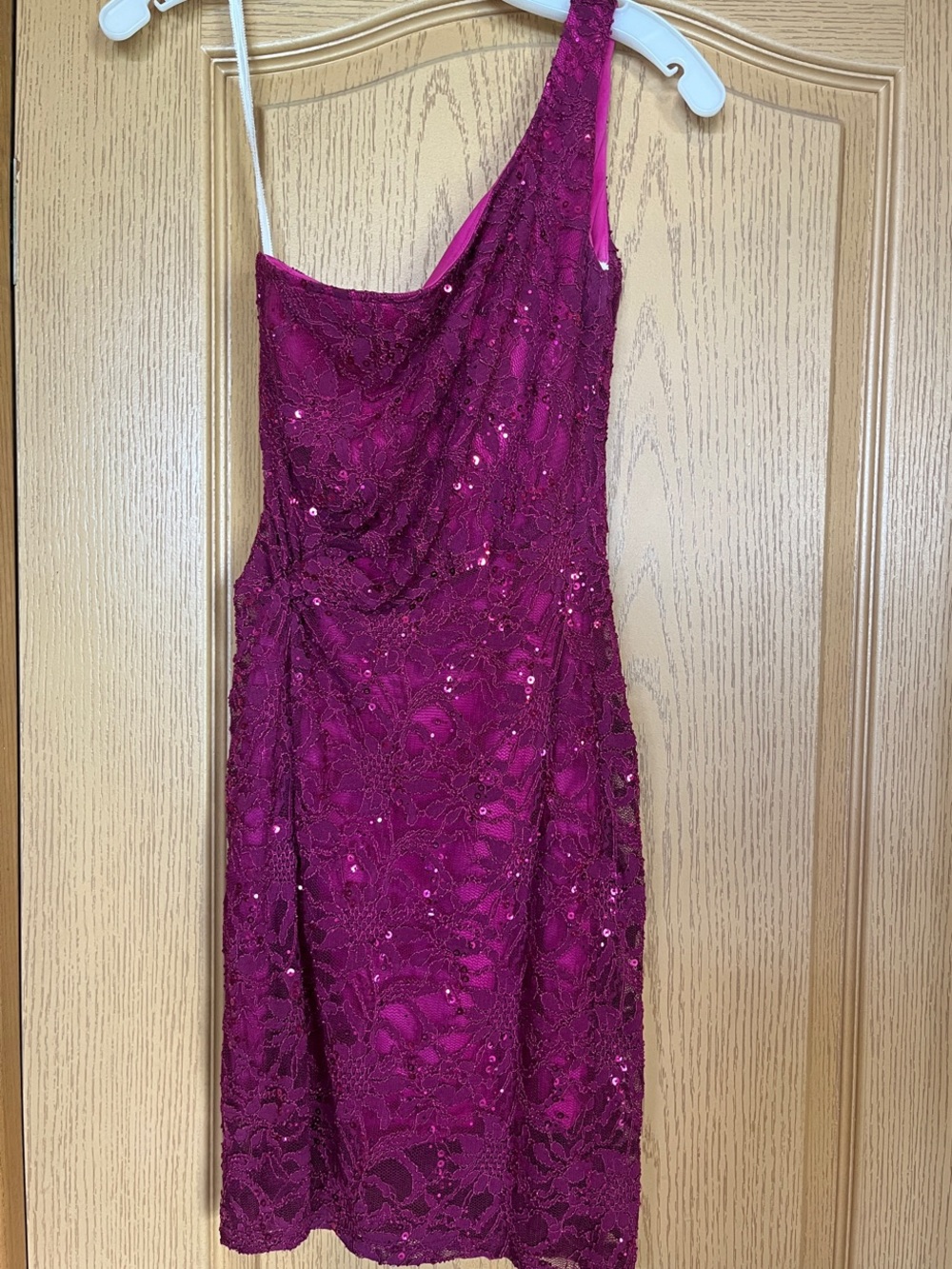 Jump Apparel Magenta One-Shoulder Lace Sequin Cocktail/Hoco Dress